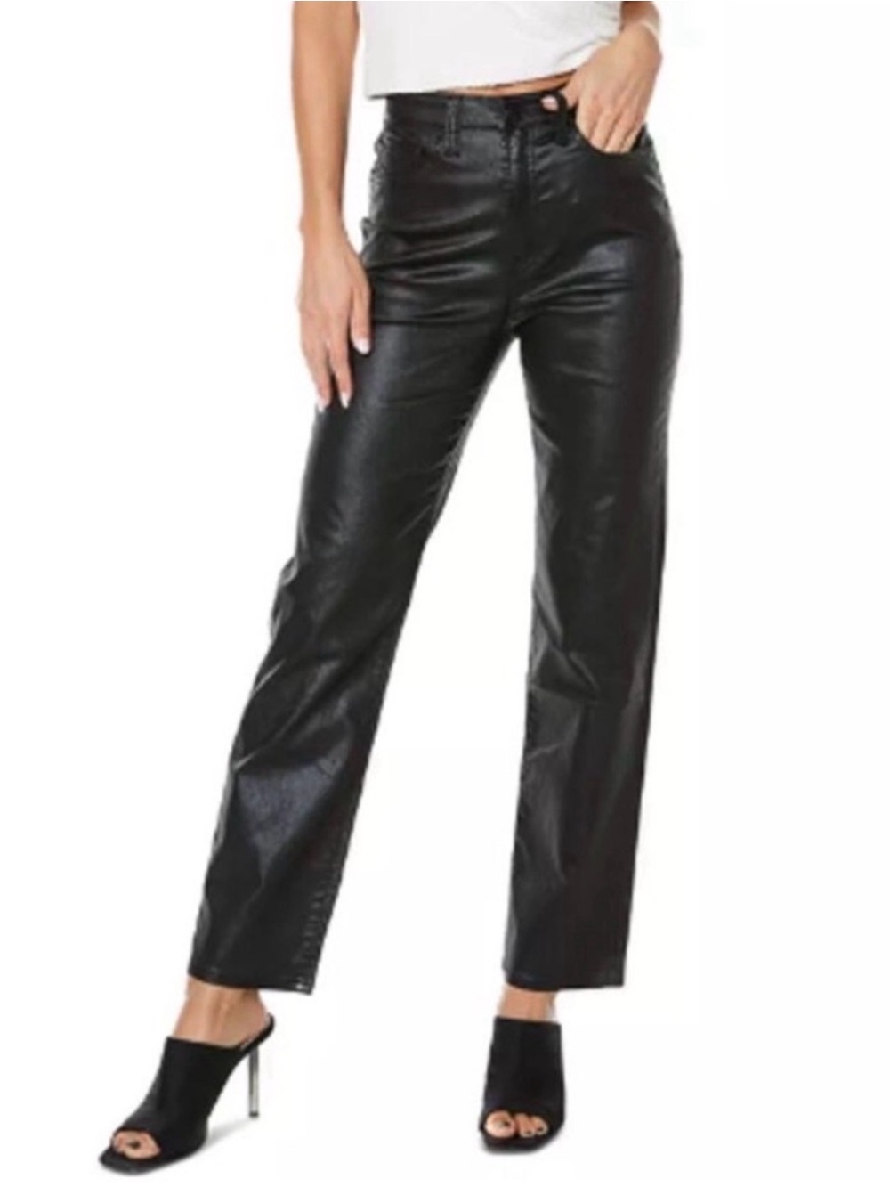 Juicy Couture Black Faux Leather Straight Leg High Rise Pants Plus 16W Pockets